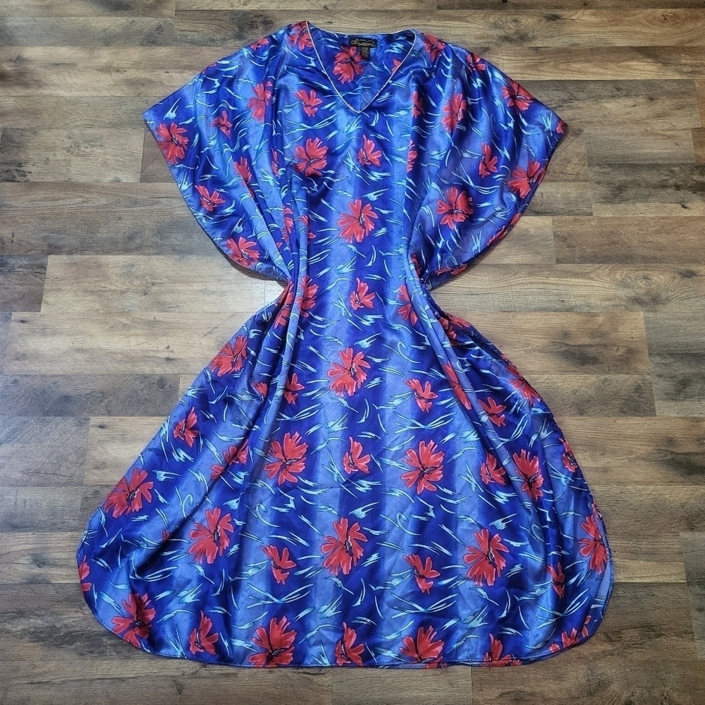 Up 2Date Fashion Blue Floral Kraftan Short Sleeve One Size MuMu Dress Size OS